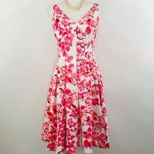 Ralph Lauren Pink and White Floral Midi Dress Size 16